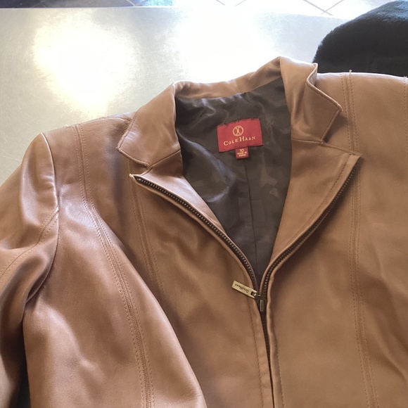 Cole Haan Size 10 Tan Leather Moto Jacket - Picture 4 of 4